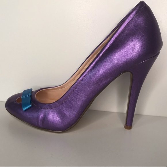 Shimmer Purple Heels 7.5 / 8 Blue Bow New in Box Modcloth Stiletto Amethyst - Picture 7 of 13